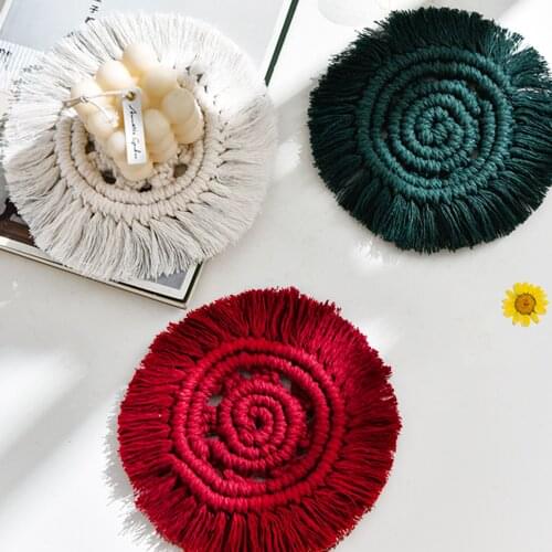Placemat Table Mat Hand-woven Coaster Cotton Tassel Coffee Pad Nordic Style Nonslip Washable Table Mat