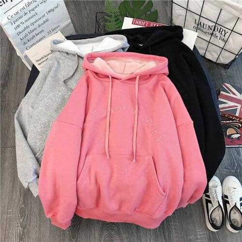 Letter Simple Leisure Pullovers Oversize Hoodies Women Warm Thick Sweatshirt Female Korean Kawaii Womens Loose Casual Woman Tops