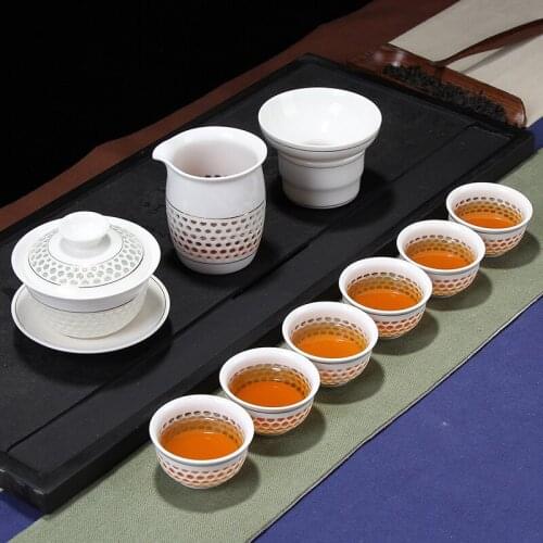 Factory direct sales of honeycomb gold wire cover bowl (large) Kung Fu tea set gift box wholesale customization
