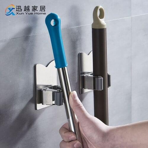 Punch-Free Mop Rack Hook 304 Stainless Steel Door Wall-Mounted Organizer Hanger Broom Holder Bathroom Storage Home Clip Hanging