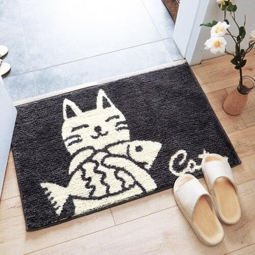 Japanese-style Cartoon Cat Bath Mat Home Entrance Mat Shower Room Non-slip Door Mat Super Absorbent Bathroom Carpet
