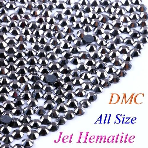 All Size! Jet Hematite, DMC Hotfix Rhinestone SS6 SS10 SS16 SS20 SS30 Glass Crystals Stones Hot Fix Iron-On FlatBack With Glue