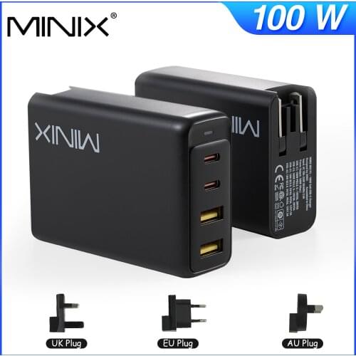 MINIX NEO P2 100W Charger GaN Fast Charger 4 Ports 2USB-C2USB-A Quick Charger EU/AU/UK Plug Adapter For Iphone Ipad