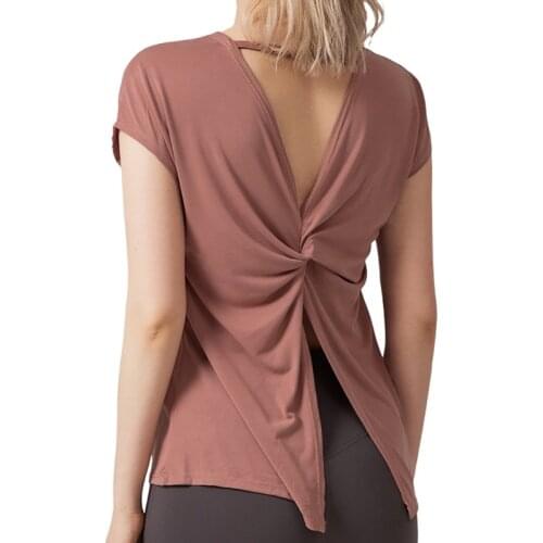 Split Beautiful Back Yoga Clothes Women Loose And Quick-drying Running Sports Short-sleeved Tops Ladies Fitness Blouses