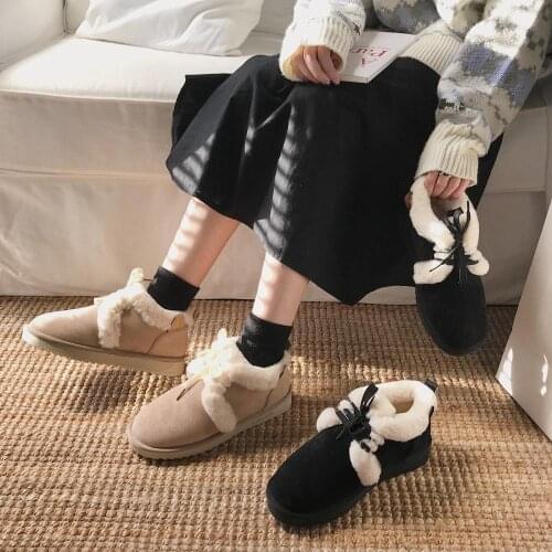 2020 Sweet Women Wool Suede Ankle Boots Girl Cat Short Bowknot Velvet Snow Boots Casual Shoes Woman Newest Flats Platform Boots