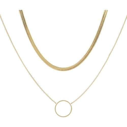 Geometric Circle Double Layer Choker Necklaces for Women 14K Stainless Steel Chains Necklace Collier Femme Girls Party Gifts
