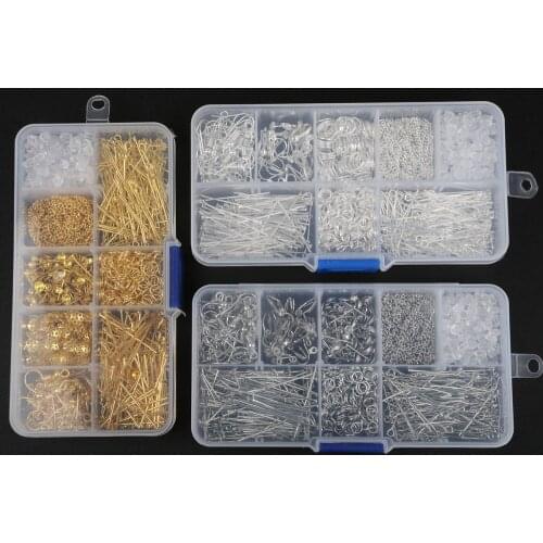 1Box Gold Sliver Bronze DIY Jewelry Making Beads Findings Box Crimp End Clasps Needle Clip Jump Rings Beads Kit Set