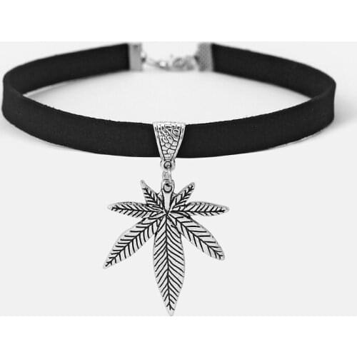 1pcs Fashion Black 10mm Leather Antique Silver Color Leaf Charm 13" Choker Necklace Collares Gothic Jewelry