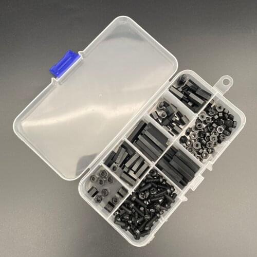 160Pcs M3 Hex Nylon Standoff Spacer Black Male Female Screw Column Flat Head Nylon Plastic Spacing Screws Nuts Spacing Screw