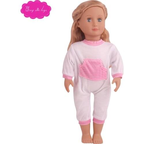 18 inch Girls doll clothes White jumpsuit pink patchwork American new born dress Baby toys fit 43 cm baby dolls c800