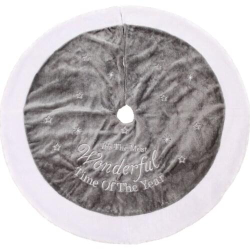 2 Pcs 35.4" Christmas Tree Skirt Embroidery Short Velvet Carpet Mat Xmas Tree Foot Cover Carpet New Year Holiday Decoration