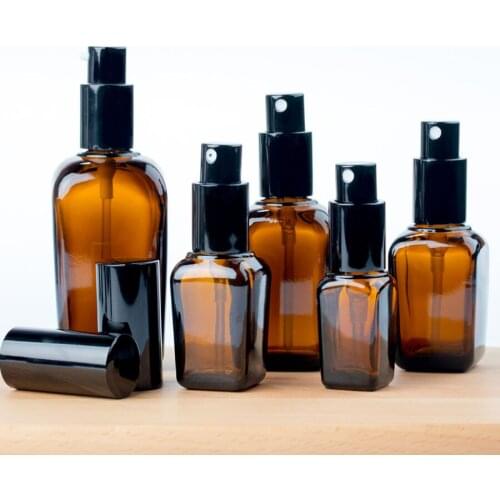 200 x Refillable Amber Square Glass Perfume Bottle 10ml 20ml 30ml 50ml 100ml Square Portable Glass Container with Pump