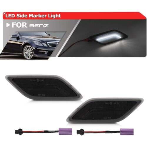 2x Smoked Front White Led Fender Side Marker Lights For Benz W212 Pre-LCI E-Class E300 E350 E550 E63 AMG Sedan/Wagon 2010-2013