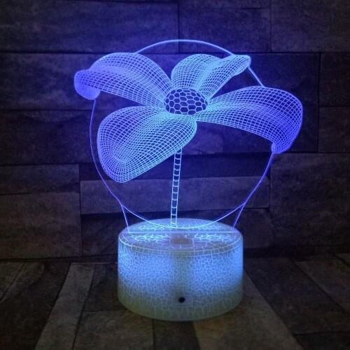 3D Illusion Flower Night Night 7 Color Change Remote Control /Touch White Crack Base LED USB Table Lamp Girl Gift Party Decor