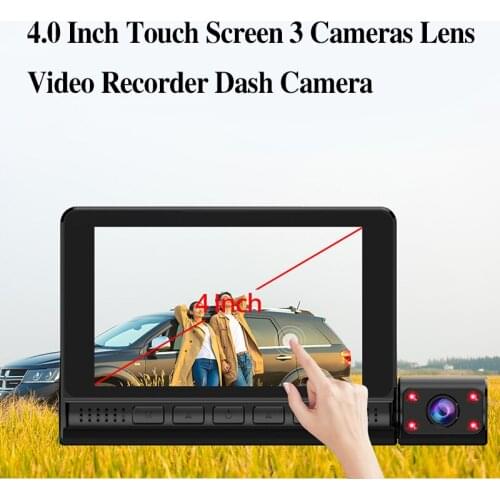 Lamjad 3 Cameras Lens 4.0 Inch Touch Screen Car Dvr Video Recorder FHD 1080P Auto Dash Camera support Rear view Camera