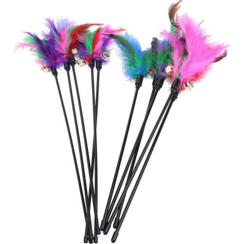 60CM Cat Toy Funny Cat Stick With Small Bell Feathers Playing Rod Toys Pet Product Random Color AUG889