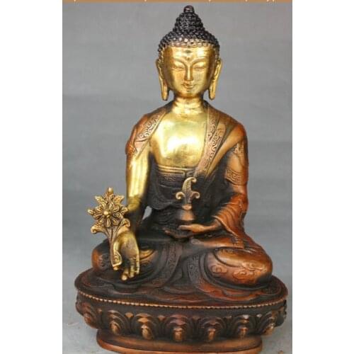 8" Tibet Tibetan Buddhism Bronze Gilt Menla Medicine Buddha Medical God Statue S0705 Discount 35