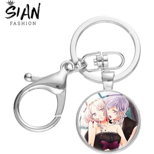 SIAN Japanese Anime DIABOLIK LOVERS Keychain Komori Yui Cosplay Pendant Keyring Round Glass Dome Aime Keyholer for Fans Souvenir