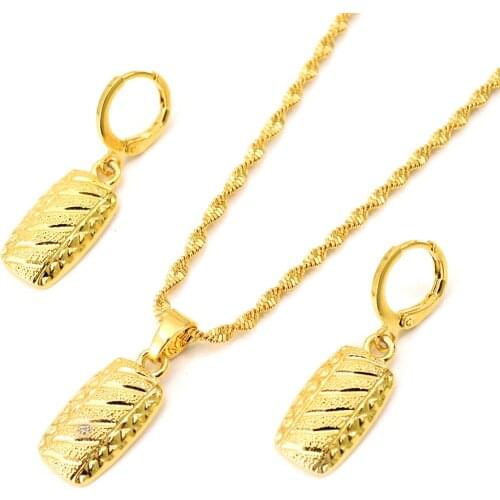 Bangrui New african Gold Color Women Jewelry Romantic Wedding Jewelry Sets Square geometric pendant earrings girls kids gift