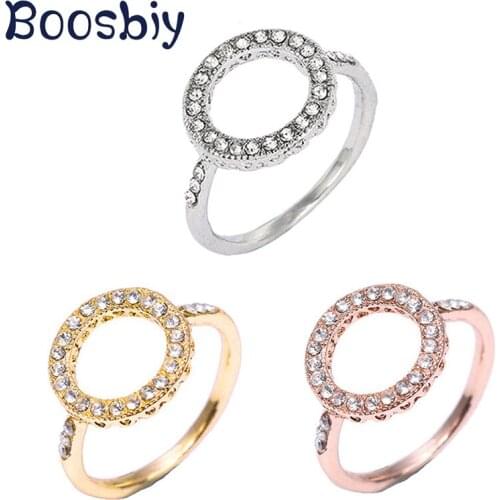 Boosbiy High Quality Silver Plated Round Rings CZ Circle Finger Rings For Women Fashion Round Wedding Jewelry Gift