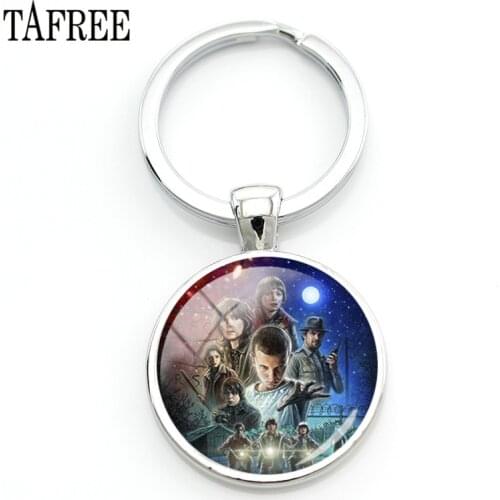 TAFREE Stranger Things Pattern Keychain Pendant Glass Cabochon Dome Keyring Car Key Bag Charms QF118