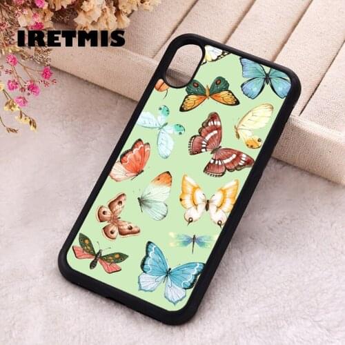 Iretmis 5 5S SE 2020 phone cover cases for iphone 6 6S 7 8 Plus X Xs Max XR 12 MINI Pro Soft Silicone TPU Green butterfly