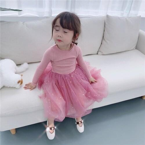 Kids Dresses For Girls Autumn New Arrival Long Sleeve Mesh Stitching Princess Dress Toddler Baby Clothing 2 3 4 5 6 Years 2019