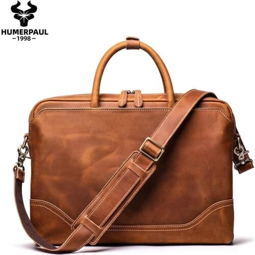 Men Leather Shoulder Bag Large Capacity 14 Inch Laptop Briefcase Bags for Documents Messenger Bag Vintage Leather Business Tote