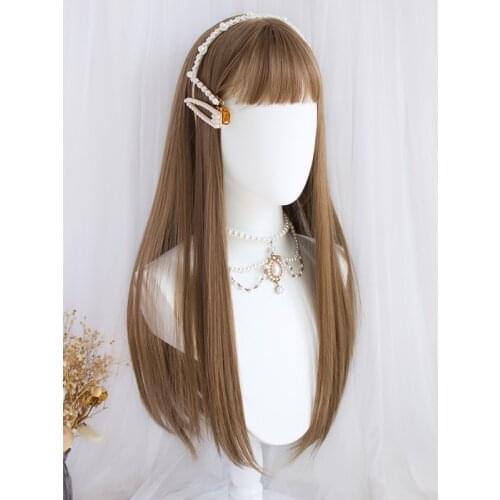 Chestnut Brown Wig Harajuku Lolita Hair 65CM Long Straight Hair Bangs Adult Girls Women Men Cosplay