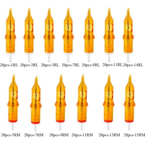 20 X Tattoo Cartridge Needles Tattoo Tips Tattoo Needle Round Flat for Tattooing Permanent Makeup Professional