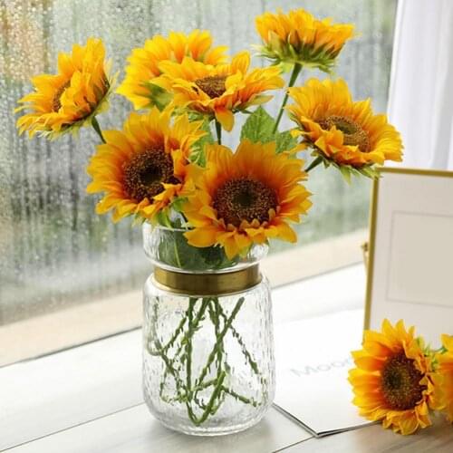 1pc Artificial Sunflower Beautiful Realistic Fadeless Fake Sunflower Artificial Flower Bouquet Floral Decor for Wedding Home