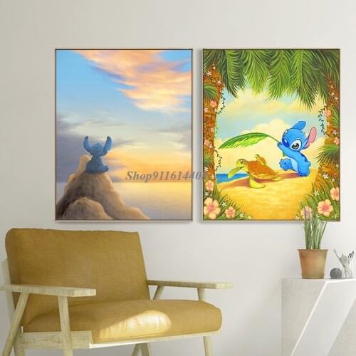 Disney Canvas Painting Cartoon Anime Landscape Lilo&Stitch Posters and Prints Wall Art Pictures for Kids Living Room Home Decor