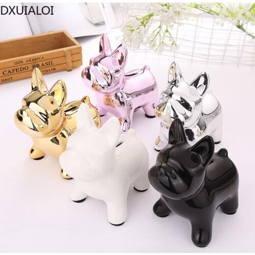 Ceramic piggy bank Nordic style creative ceramic puppy home decoration piggy bank desktop decoration childrens room decoration