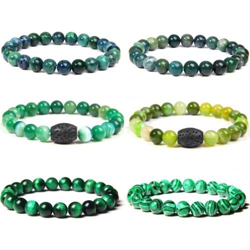 Fashion Green Beads Bracelets For Women Men Malachite Agates Jades Natural Stone Bracelet&Bangle Handmade Healing Reiki Jewelry