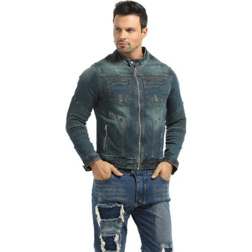 2021 New Cotton Denim Jacket Mens Casual Round Neck Metal Zipper Denim Jacket Retro Blue Mens Slim Jacket