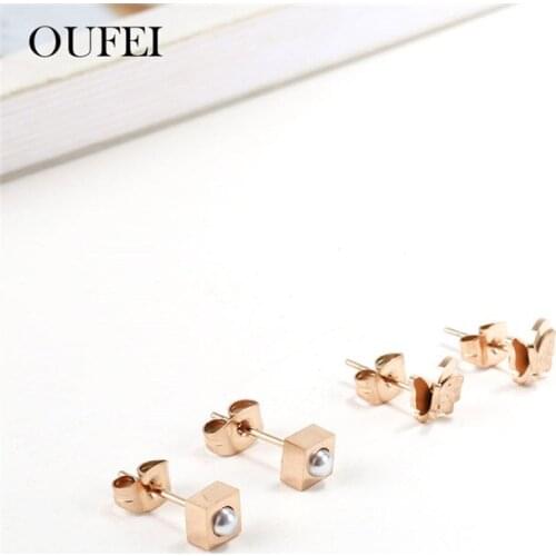 OUFEI Rose Gold Set Of Earrings For Women Stainless Steel Jewelry Butterfly Earring Female Jewellery Summer Accessories
