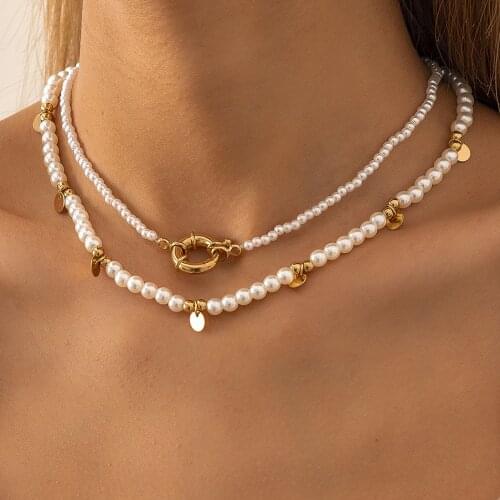 Vintage Imitation Pearl Choker Necklace for Women Charm White Beaded Necklaces 2021 Trend Elegant Wedding Jewelry 2pcs/set