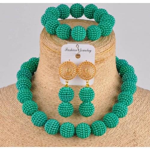 Teal green Europe and America simulated pearl necklace wedding bridal party jewelry set costume African jewelry set ZZ01