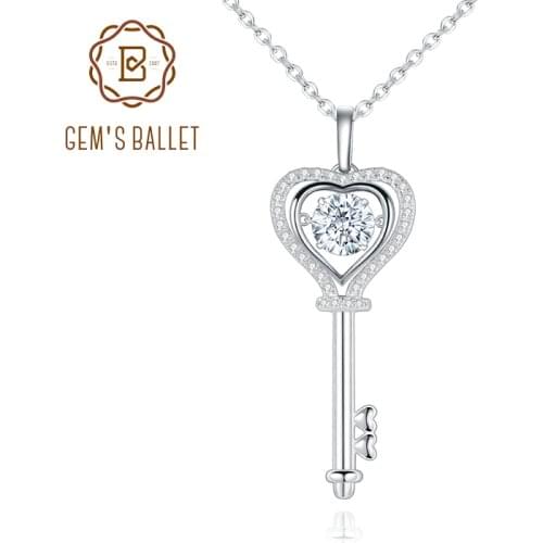 GEMS BALLET 1.0Ct D Color Moissanite Diamond Key Pendant Necklace with Moissanite Stone 925 Sterling Silver Jewelry