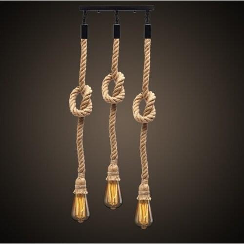 E27 Three Head Hemp Rope Pendant Lamps Bulb Holder Hanging Lights Fixture For Country Vintage Industrial Style Home Decor WF