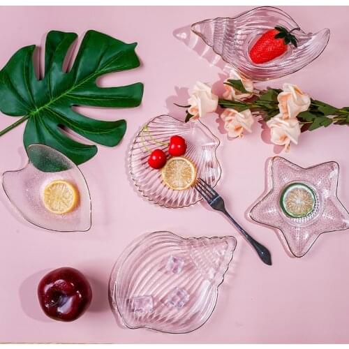 Transparent Dessert Dish Gold Inlays Glass Salad Bowl Lovely Wind Decorates Sea Conch To Hold Dish Dish Fruit Dessert Salad Dish
