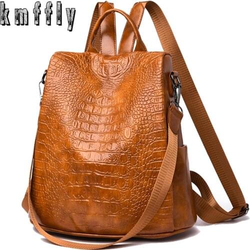 Alligator PU Leather Women Backpack Anti-Theft Casual School Backpack For Teenager Girls Large Capacity Multifunction Backpack