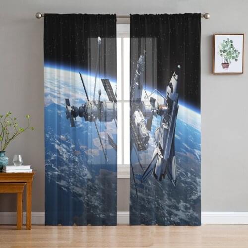 Earth Satellite Technology Sheer Curtains for Living Room Bedroom Kitchen Tulle for Windows Voile Yarn Curtains for Bedroom