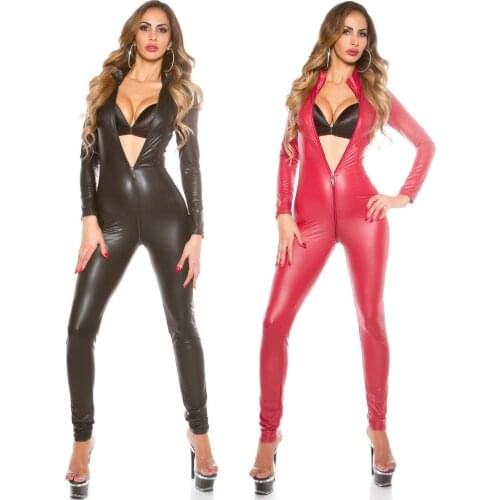 Sexy Lingerie Womens 2 way Zipper shiny wetlook leather faux catsuit costume jumpsuit 6720