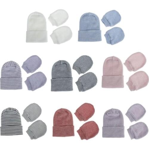Newborn Baby Hat and Mitten Set Hospital Knit Hat Cap Soft Nursery Beanie Hat XXFE