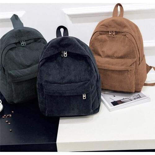 Style Soft Fabric Backpack Female Corduroy School Backpack For Teenage Girl Striped Backpack Women Velvet Screen