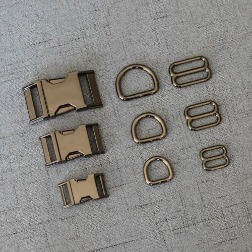 20 Sets 15mm/20mm/25mm Gun Black Hardware Metal D Ring Semi Circle Buckle Straps Slider Clasp For Pet Harness Sewing Accessory