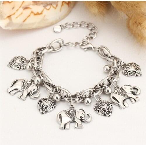 Vintage Gold Silver Color 20Pcs/lot Anklets for Women Elephant Pendant Charms Box Chain Beach Summer Foot Ankle Bracelet Jewelry