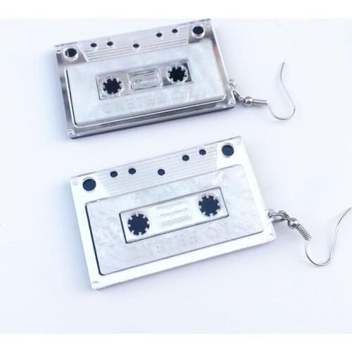 Vintage Mini Tape Stereo Funny Radio Drop Earrings for Women Girls Cool Hip Hop Dangle Earrings Cool Night Club Jewelry