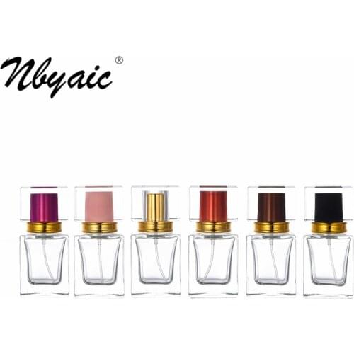 Nbyaic High-end perfume bottling 30ml portable square glass bottle sprayer acrylic cap empty bottle multicolor 1pcs